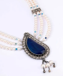 Pearl and Beads Studded Oxidized Silver Necklace