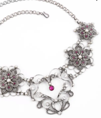 Pearl and Simulated Ruby Oxidized Silver Necklace