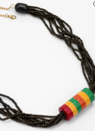 Wooden Beads and Stone Studded Metal Chain Necklace
