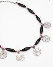 Wooden Beads Silver Necklace