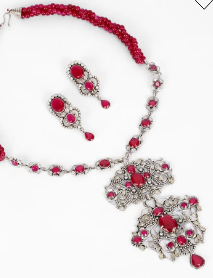 Simulated Stone Studded Oxidized Silver Necklace Set