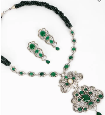 Simulated Stone Studded Oxidized Silver Necklace Set