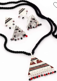 Stone Studded Silver Necklace Set