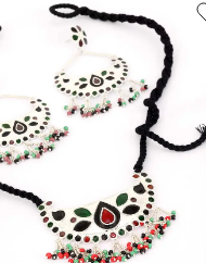 Beads Studded Mina Detailed Silver Necklace Set