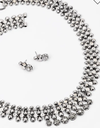 Simulated American Diamond Oxidized Silver Necklace Set