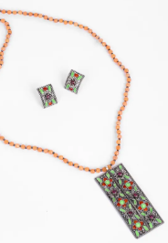 Mina Detailed Oxidized Silver Necklace Set