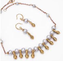 Grey Pearl and Beads Brass Necklace Set