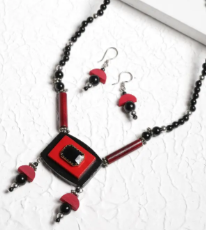 Black Wooden Beads Necklace/Earring Set