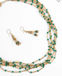 Golden and Green Metal Beaded Necklace
