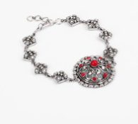 Simulated Coral Oxidized Silver Bracelet