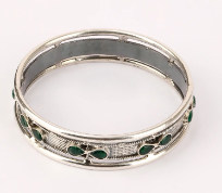 Simulated Stone Studded Oxidized Silver Bangle