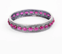 Simulated Ruby Oxidized Silver Bangle