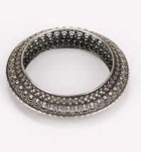 Simulated Stone Studded Oxidized Silver Bangle