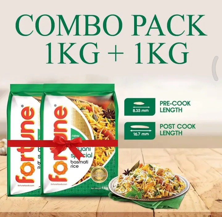 Fortune Bashmoti Rice 1kg+1kg Combo Indian