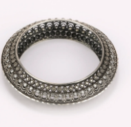 Simulated Stone Studded Oxidized Silver Bangle