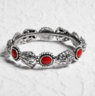 Simulated Coral Oxidized Silver Bangle