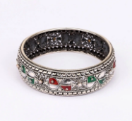 Pearl Studded Oxidized Silver Bangle