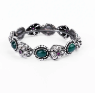 Simulated Ruby Oxidized Silver Bangle