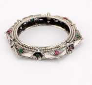 Simulated Stone Studded Oxidized Silver Bangle
