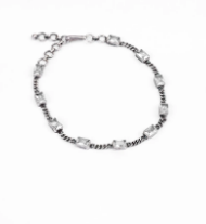 Simulated White Stone Oxidized Silver Bracelet