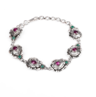 Simulated Ruby Oxidized Silver Bracelet