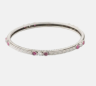 Faux Ruby and White America Diamond Studded Spiral Filigree Oxidized Silver