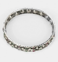 Simulated Stone Studded Oxidized Silver Bangle