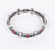 Simulated Stone Studded Oxidized Silver Bangle