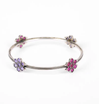 Simulated Stone Silver Baby Bangle