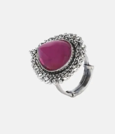 Simulated Stone Studded Oxidized Silver Ring