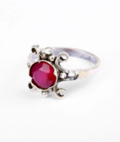 Simulated Stone Studded Oxidized Silver Ring