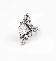 Simulated Stone Studded Oxidized Silver Ring