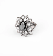 Simulated Stone Studded Oxidized Silver Ring