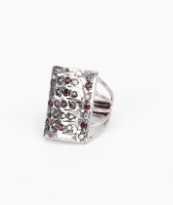 Simulated Ruby Oxidized Silver Ring