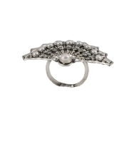 Simulated Stone Studded Oxidized Silver Ring