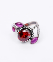 Simulated Garnet Oxidized Silver Ring