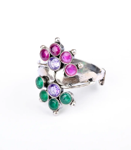 Simulated Stone Studded Oxidized Silver Ring