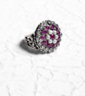 Pearl and Simulated Ruby Oxidized Silver Ring