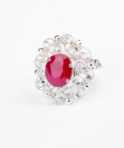 Simulated Ruby Silver Ring