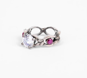 Simulated Ruby Oxidized Silver Ring