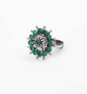 Simulated Emerald Oxidized Silver Ring