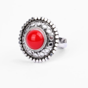 Simulated Coral Oxidized Silver Ring
