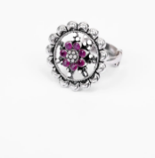 Simulated Ruby Oxidized Silver Ring