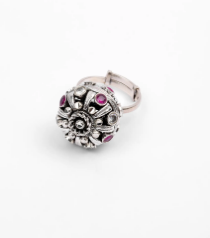 Simulated Stone Oxidized Silver Adjustable Ring