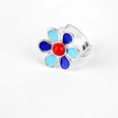 Simulated Stone Studded and Mina Detailed Silver Ring