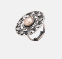 Simulated Stone Studded Oxidized Silver Ring