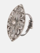 Pearl Studded Oxidized Silver Ring