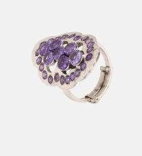 Simulated Stone Studded Oxidized Silver Ring