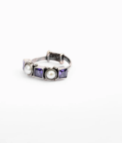 Simulated Stone Studded Oxidized Silver Ring