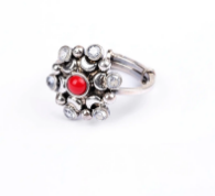 Simulated Stone Studded Oxidized Silver Ring